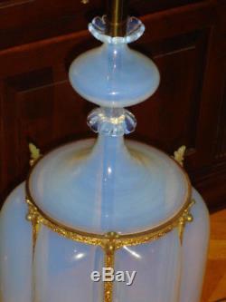 MARBRO-MURANO BLUE OPALESCENT GLASS BRASS HUGE LAMP Barovier hand-blown 1950
