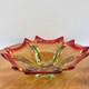 MCM 60s Murano Hand-Blown Glass Bowl Red Amber Teal Sommerso Starburst 10 inch