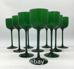 MCM Carlo Moretti Wine Glasses 10 Emerald Green and White Blown Cased Glass