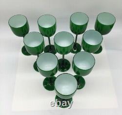 MCM Carlo Moretti Wine Glasses 10 Emerald Green and White Blown Cased Glass