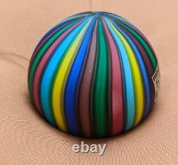 MCM Fratelli Toso Murano Glass Satin Candy Stripe Ribbon Paperweight Orig. Label
