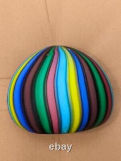 MCM Fratelli Toso Murano Glass Satin Candy Stripe Ribbon Paperweight Orig. Label