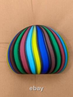 MCM Fratelli Toso Murano Glass Satin Candy Stripe Ribbon Paperweight Orig. Label