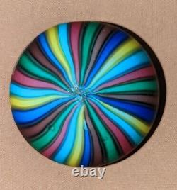 MCM Fratelli Toso Murano Glass Satin Candy Stripe Ribbon Paperweight Orig. Label