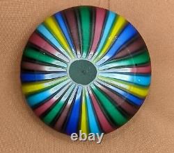 MCM Fratelli Toso Murano Glass Satin Candy Stripe Ribbon Paperweight Orig. Label