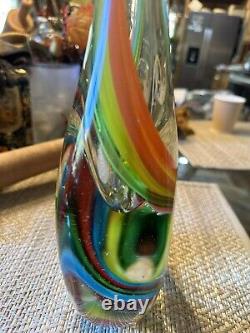 MCM Hand Blown Italy Murano Glass Vase Rainbow Multi Colors 11 Tall