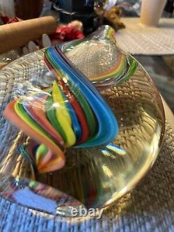 MCM Hand Blown Italy Murano Glass Vase Rainbow Multi Colors 11 Tall
