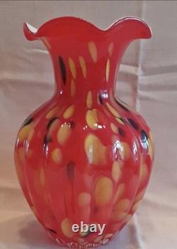 MCM Hand blown Art Glass Murano Style 15Vase Red-orange With Yellow And Black