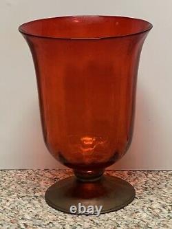MCM Italian Murano Hand Blown Optic Molded 8 Inch Ruby Glass Vase Copper Base