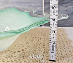 MCM Large Footed Hand Blown Mint Green White Murano Style Art Glass Centerpiece