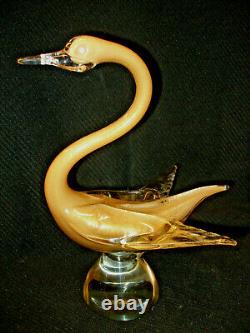 MCM MURANO ITALIAN ART GLASS SWAN SCULPTURE by SEGUSO GOLD AVENTURINE 12