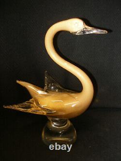 MCM MURANO ITALIAN ART GLASS SWAN SCULPTURE by SEGUSO GOLD AVENTURINE 12