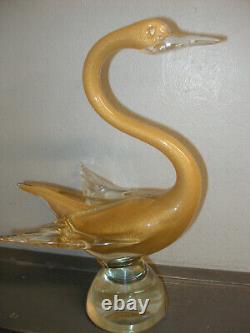 MCM MURANO ITALIAN ART GLASS SWAN SCULPTURE by SEGUSO GOLD AVENTURINE 12