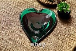 MCM Murano Hand blown Heart Shaped Art Glass in Ruby Red & Green Sommerso Bowl