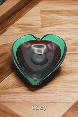 MCM Murano Hand blown Heart Shaped Art Glass in Ruby Red & Green Sommerso Bowl