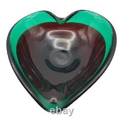 MCM Murano Hand blown Heart Shaped Art Glass in Ruby Red & Green Sommerso Bowl