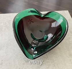 MCM Murano Hand blown Heart Shaped Art Glass in Ruby Red & Green Sommerso Bowl