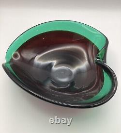 MCM Murano Hand blown Heart Shaped Art Glass in Ruby Red & Green Sommerso Bowl