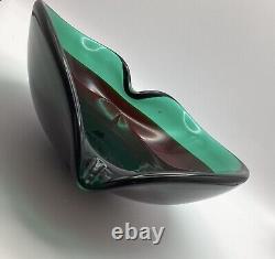 MCM Murano Hand blown Heart Shaped Art Glass in Ruby Red & Green Sommerso Bowl