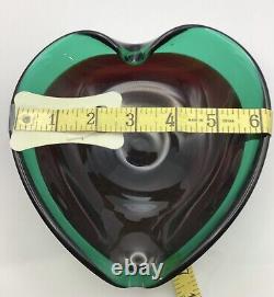 MCM Murano Hand blown Heart Shaped Art Glass in Ruby Red & Green Sommerso Bowl