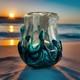 MCM Murano-Like BLOWN ART Glass Teal & Clear 2.8lbs Thick & Heavy