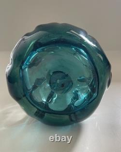 MCM Murano-Like BLOWN ART Glass Teal & Clear 2.8lbs Thick & Heavy