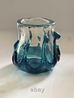 MCM Murano-Like BLOWN ART Glass Teal & Clear 2.8lbs Thick & Heavy