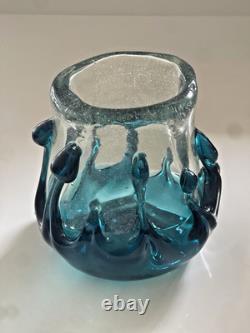 MCM Murano-Like BLOWN ART Glass Teal & Clear 2.8lbs Thick & Heavy