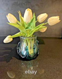MCM Murano-Like BLOWN ART Glass Teal & Clear 2.8lbs Thick & Heavy