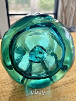 MCM Murano-Like BLOWN ART Glass Teal & Clear 2.8lbs Thick & Heavy