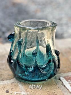 MCM Murano-Like BLOWN ART Glass Teal & Clear 2.8lbs Thick & Heavy