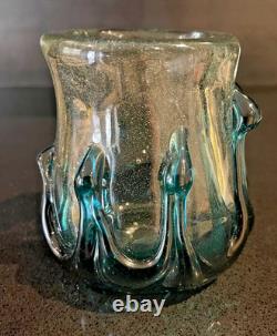 MCM Murano-Like BLOWN ART Glass Teal & Clear 2.8lbs Thick & Heavy