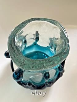 MCM Murano-Like BLOWN ART Glass Teal & Clear 2.8lbs Thick & Heavy