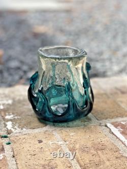 MCM Murano-Like BLOWN ART Glass Teal & Clear 2.8lbs Thick & Heavy