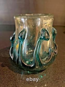 MCM Murano-Like BLOWN ART Glass Teal & Clear 2.8lbs Thick & Heavy