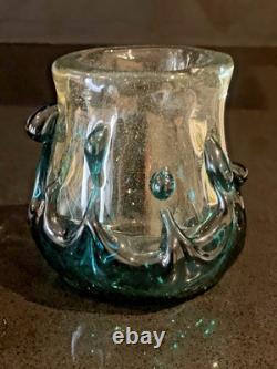 MCM Murano-Like BLOWN ART Glass Teal & Clear 2.8lbs Thick & Heavy