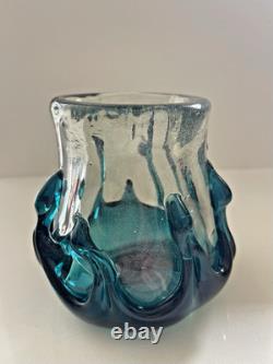 MCM Murano-Like BLOWN ART Glass Teal & Clear 2.8lbs Thick & Heavy