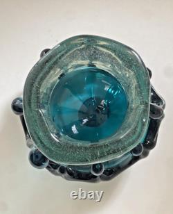 MCM Murano-Like BLOWN ART Glass Teal & Clear 2.8lbs Thick & Heavy