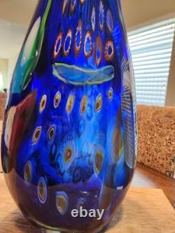 MCM Stunning 25 Murano Cobalt Blue Millefiori Vase Hand-Blown Statement piece