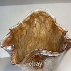 MCM Vintage Hand Blown Studio Art Murano  Handkerchief Vase Brown Tan Black