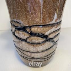 MCM Vintage Hand Blown Studio Art Murano  Handkerchief Vase Brown Tan Black