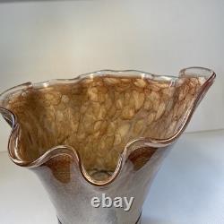 MCM Vintage Hand Blown Studio Art Murano  Handkerchief Vase Brown Tan Black