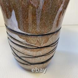 MCM Vintage Hand Blown Studio Art Murano  Handkerchief Vase Brown Tan Black