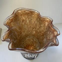 MCM Vintage Hand Blown Studio Art Murano  Handkerchief Vase Brown Tan Black