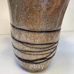 MCM Vintage Hand Blown Studio Art Murano  Handkerchief Vase Brown Tan Black