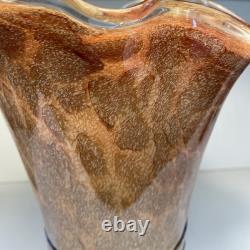 MCM Vintage Hand Blown Studio Art Murano  Handkerchief Vase Brown Tan Black