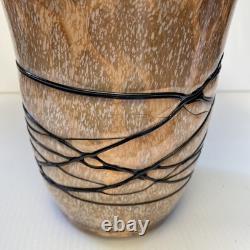 MCM Vintage Hand Blown Studio Art Murano  Handkerchief Vase Brown Tan Black