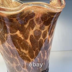 MCM Vintage Hand Blown Studio Art Murano  Handkerchief Vase Brown Tan Black