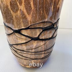MCM Vintage Hand Blown Studio Art Murano  Handkerchief Vase Brown Tan Black