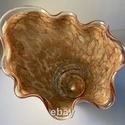 MCM Vintage Hand Blown Studio Art Murano  Handkerchief Vase Brown Tan Black
